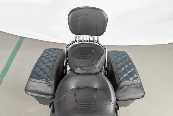 1993 - 2013 Harley Touring Blue Square Microfiber Leather Saddlebag Lid Covers - Mofun - 90209014