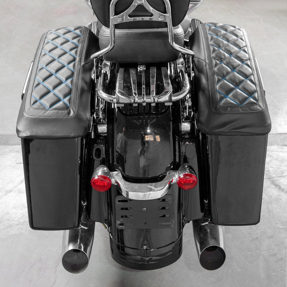 1993 - 2013 Harley Touring Blue Square Microfiber Leather Saddlebag Lid Covers - Mofun - 90209014