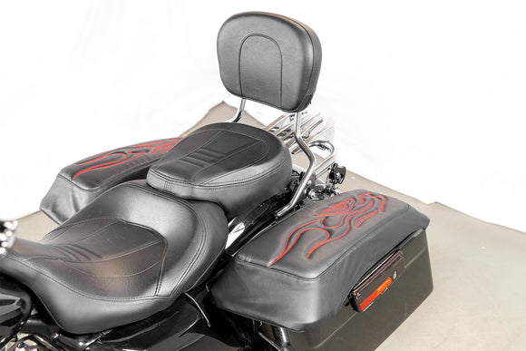 1993 - 2013 Harley Touring Microfiber Leather Red Flame Saddlebag Lid Covers - Mofun - 90209008