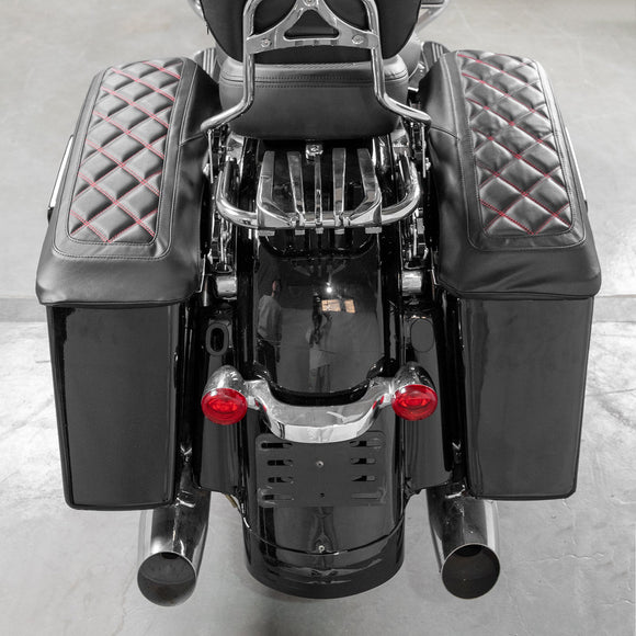 1993 - 2013 Harley Touring Red Square Microfiber Leather Saddlebag Lid Covers - Mofun - 90209012