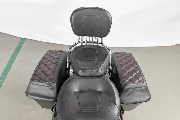 1993 - 2013 Harley Touring Red Square Microfiber Leather Saddlebag Lid Covers - Mofun - 90209012