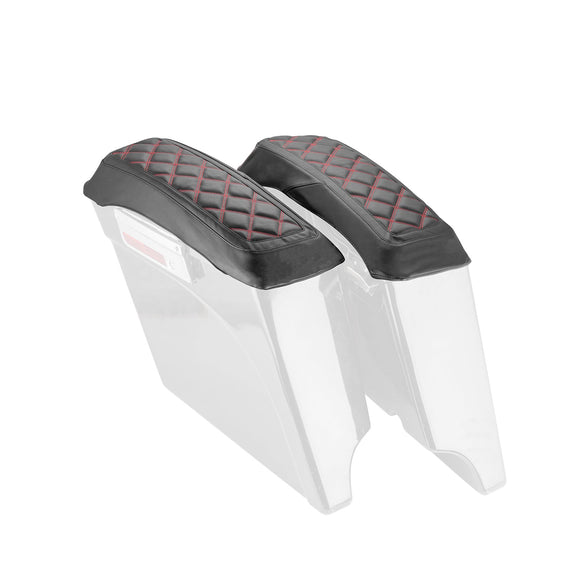 1993 - 2013 Harley Touring Red Square Microfiber Leather Saddlebag Lid Covers - Mofun - 90209012