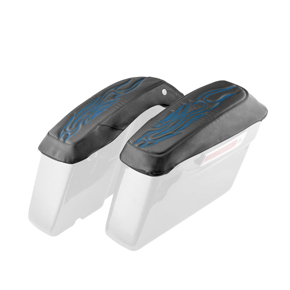 2014 - 2024 Harley Touring Blue Flame Microfiber Leather Saddlebag Lid Covers - Mofun - 90209011