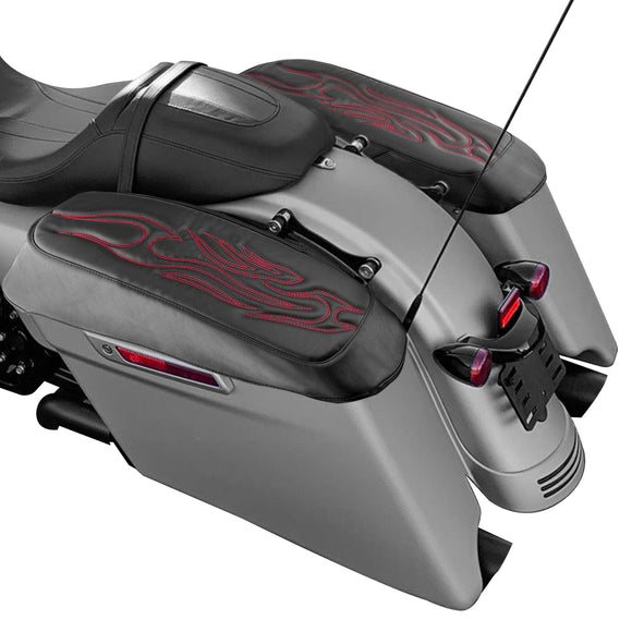 2014 - 2024 harley Touring Red Flame Microfiber Leather Saddlebag Lid Covers - Mofun - 90209009