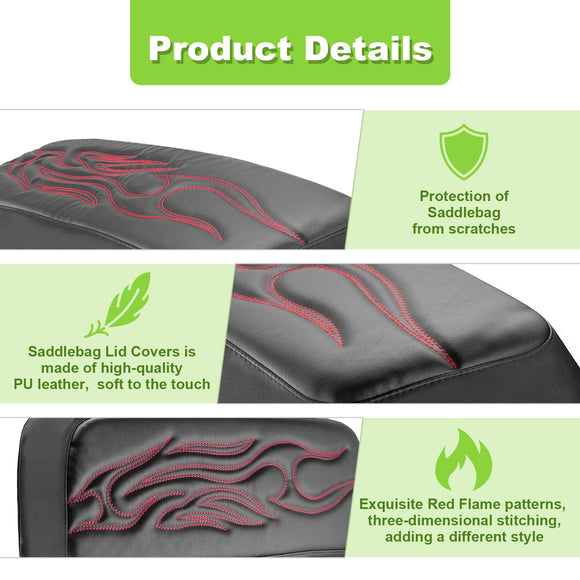 2014 - 2024 harley Touring Red Flame Microfiber Leather Saddlebag Lid Covers - Mofun - 90209009