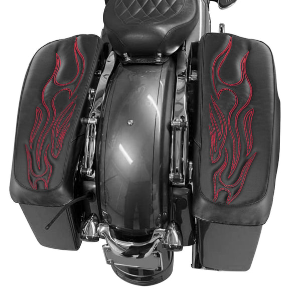 2014 - 2024 harley Touring Red Flame Microfiber Leather Saddlebag Lid Covers - Mofun - 90209009