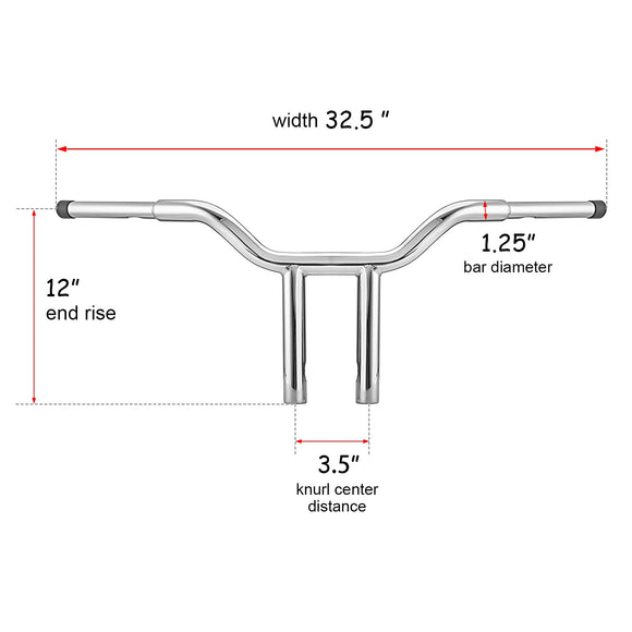 Harley Heritage Softail Fat Boy Sportster Rise 12" T Bar Handlebar Drag Bar - Mofun - HD169 - A - 12 - E