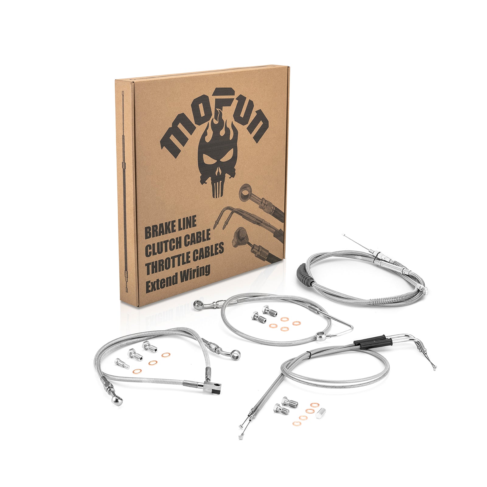 Extended Length Throttle and Idle Cable Kit, Extended Length ABS Upper and Lower Hydraulic Front Brake Line, Clutch Cable Kit for 2011-2014 Haley Softail w/ABS (for 12"-14" Handlebar)