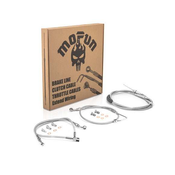 Extended Length ABS Upper and Lower Hydraulic Front Brake Line, Clutch Cable Kit for 2015 - 2017 Harley Softail w/ABS Models (for 14" - 16" Handlebar) - Mofun - 90109035