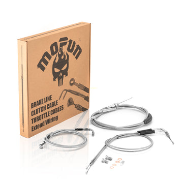 Chrome Non - ABS Hydraulic Front Brake Line, Clutch Cable, Throttle and Idle Cable Kit for 2001 - 2006 Harley Softail Classic/Night Train on 16" - 18" Handlebar - Mofun - 90109219
