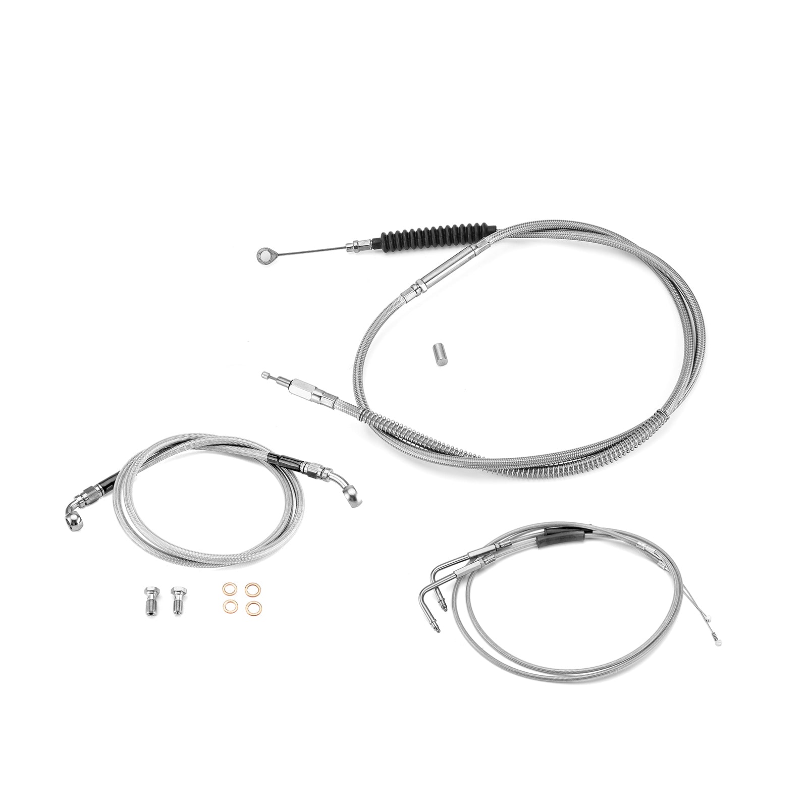 Extended Length Non-ABS Hydraulic Front Brake Line, Clutch Cable, Throttle and Idle Cable Kit for Harley Softail Fat Boy/Deluxe/Rocker On 12"-14" Handlebar