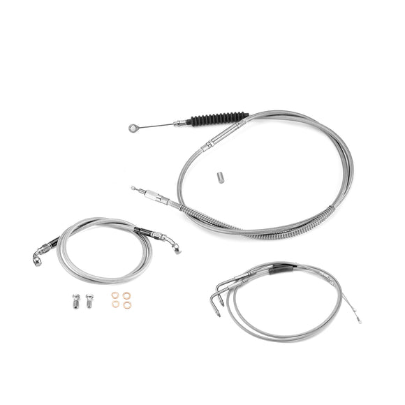 Extended Length Non - ABS Hydraulic Front Brake Line, Clutch Cable, Throttle and Idle Cable Kit for Harley Softail Fat Boy/Deluxe/Rocker On 12" - 14" Handlebar - Mofun - 90109221