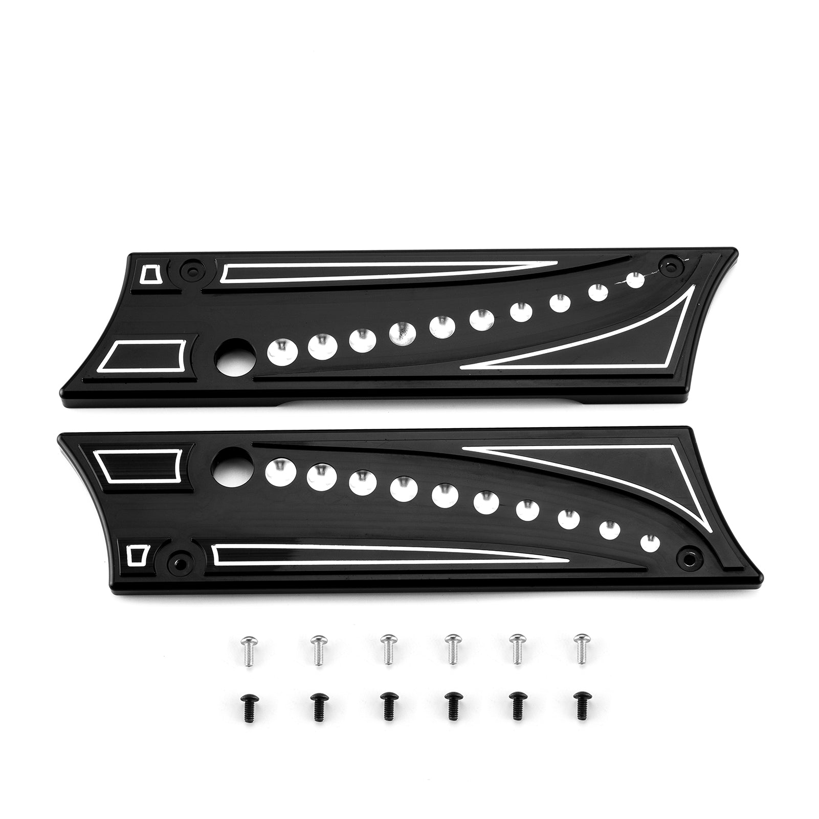 1993-2013 Harley Road King Road Glide Aluminum Black Juxtaposition Type Dotted Pattern Saddlebag Latch Cover-1