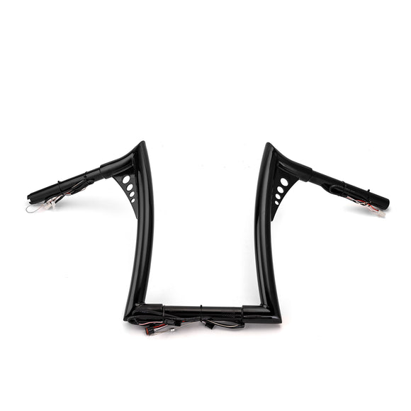 Gloss Black 12" Rise Pre - Wired Plug & Play APE Hanger Bar - Sharp Handlebar for 2011 - 2024 Harley Softails & 2015 - Later Harley Touring Road King - Mofun - 90101642