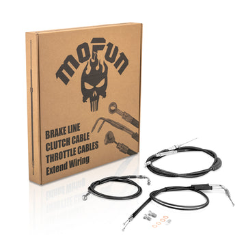 Black Non - ABS Hydraulic Front Brake Line, Clutch Cable, Throttle and Idle Cable Kit for 2001 - 2006 Harley Softail Classic/Night Train on 12" - 14" Handlebar - Mofun - 90109218