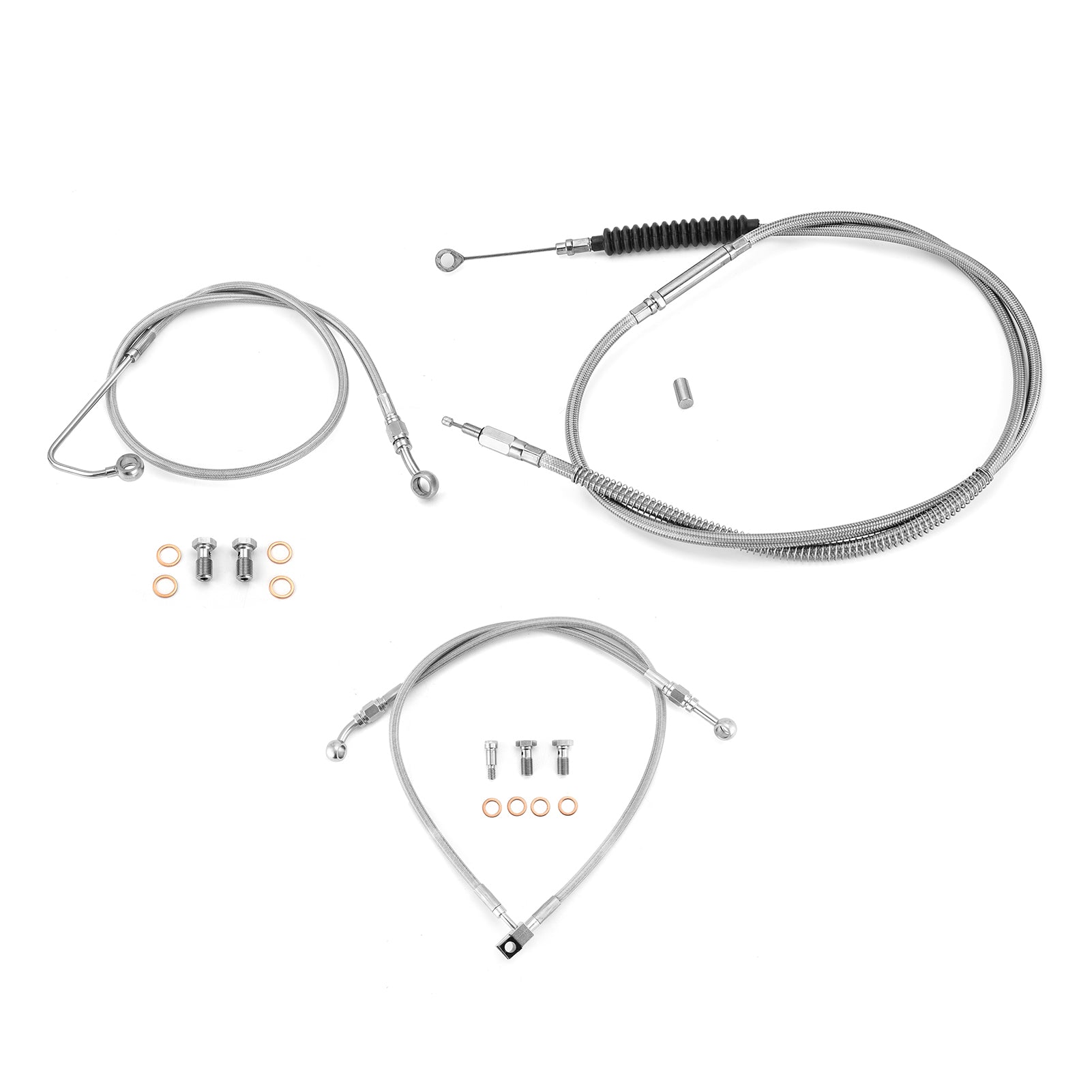 Extended Length ABS Upper and Lower Hydraulic Front Brake Line, Clutch Cable Kit for 2015-2017 Harley Softail w/ABS Models (for 14"-16" Handlebar)