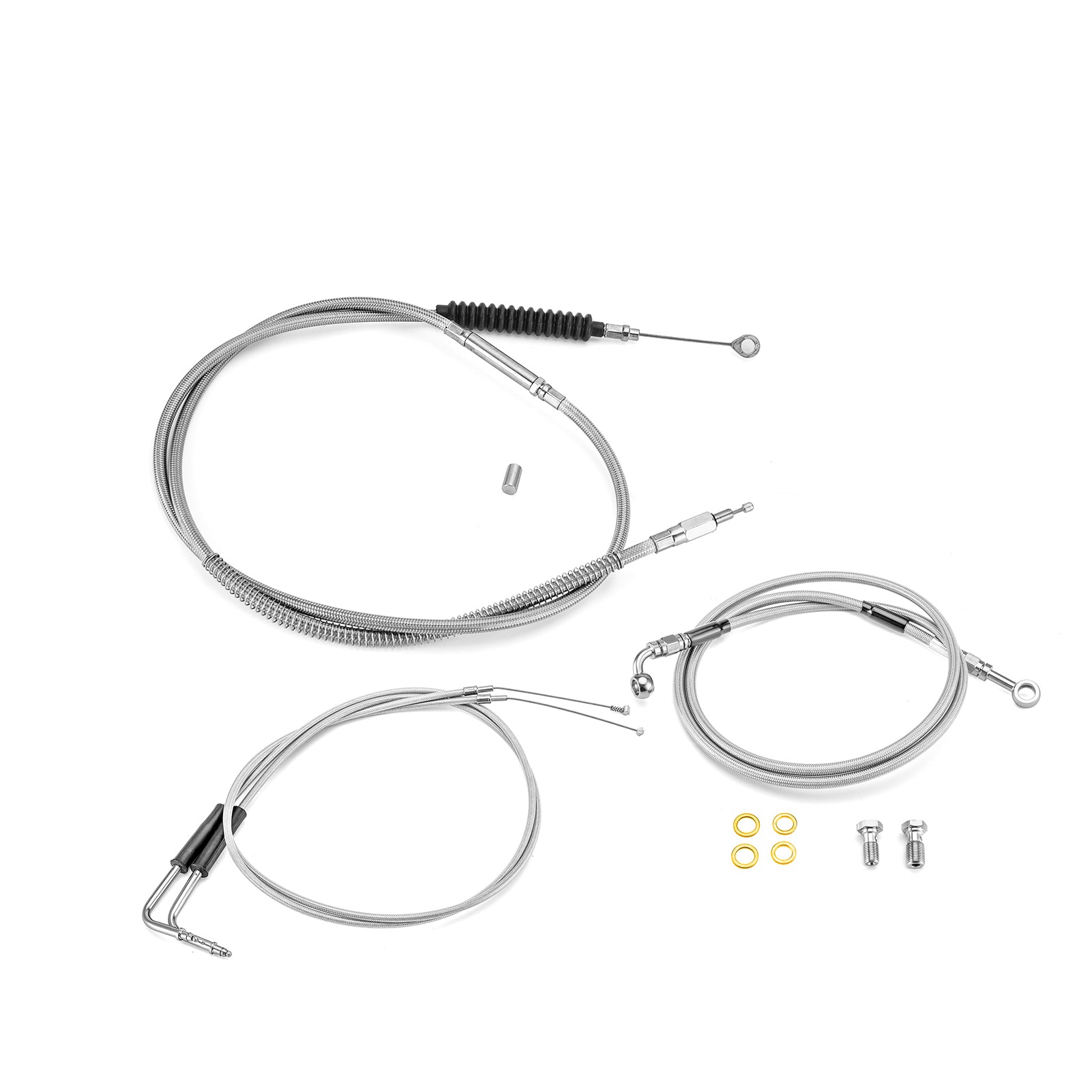 Extended Length Non-ABS Hydraulic Front Brake Line, Clutch Cable, Throttle and Idle Cable Kit for 2007-2008 Harley Dyna (EFI) Low Rider/Street Bob/Super Glide On 14"-16" Handlebar