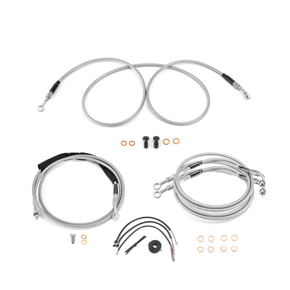 For 2014-2016 Harley Touring w/ABS Models Handlebar Extension Wire, Extended Length ABS Hydraulic Front Brake Line and Hydraulic Clutch Line Kit (for 12"-14" Handlebar (ABS))