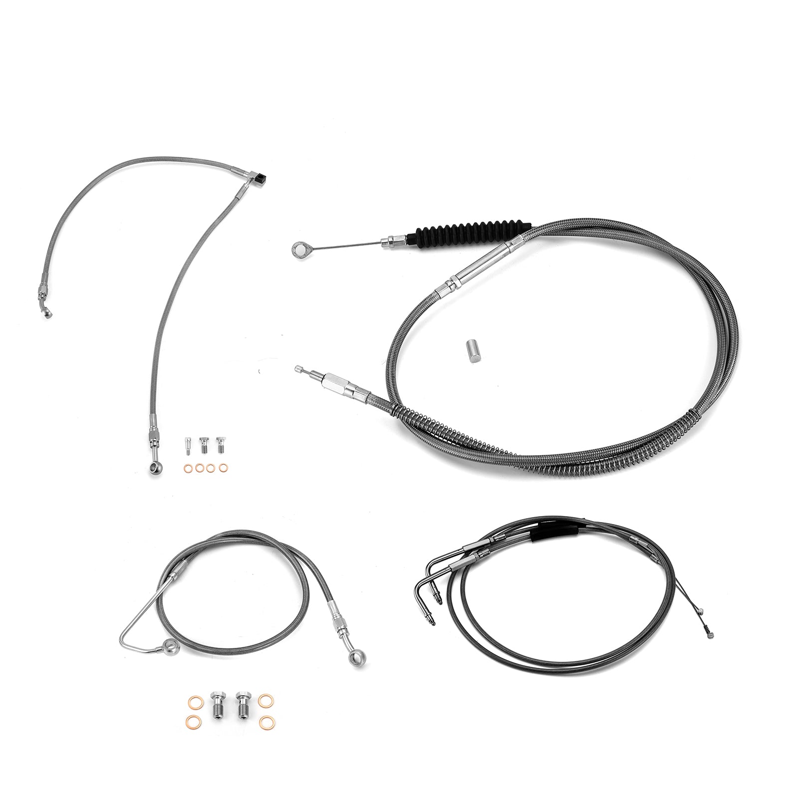 Extended Length Throttle and Idle Cable Kit, Extended Length ABS Upper and Lower Hydraulic Front Brake Line, Clutch Cable Kit for 2011-2014 Haley Softail w/ABS (for 14"-16" Handlebar)