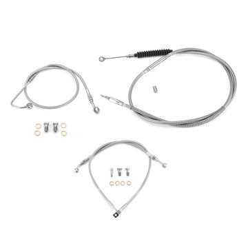 Extended Length ABS Upper and Lower Hydraulic Front Brake Line, Clutch Cable Kit for 2015 - 2017 Harley Softail w/ABS Models (for 12" - 14" Handlebar) - Mofun - 90109033
