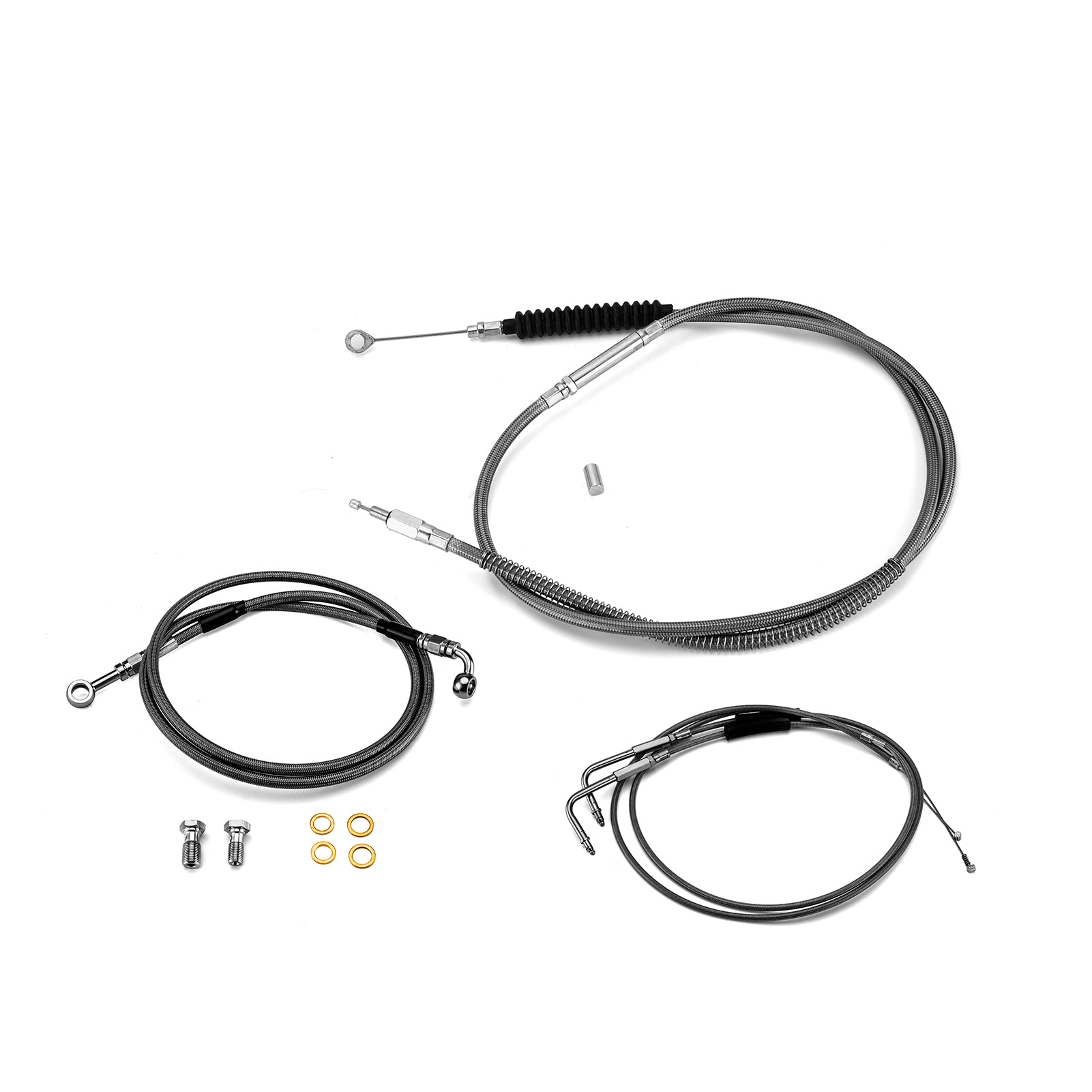 Black Non-ABS Hydraulic Front Brake Line, Clutch Cable, Throttle and Idle Cable Kit for Harley Softail Deluxe/Fat Boy/Rocker on 12"-14" Handlebar