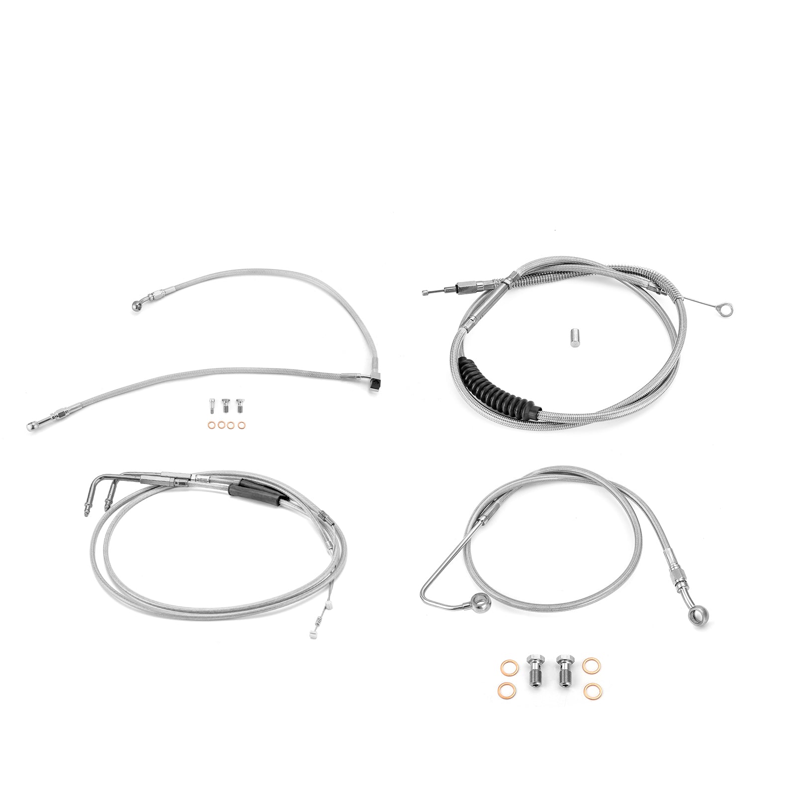 Extended Length Throttle and Idle Cable Kit, Extended Length ABS Upper and Lower Hydraulic Front Brake Line, Clutch Cable Kit for 2011-2014 Haley Softail w/ABS (for 14"-16" Handlebar)