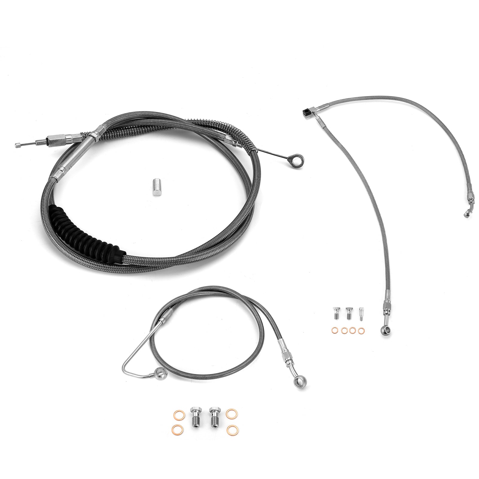 Extended Length ABS Upper and Lower Hydraulic Front Brake Line, Clutch Cable Kit for 2015-2017 Harley Softail w/ABS Models (for 12"-14" Handlebar)