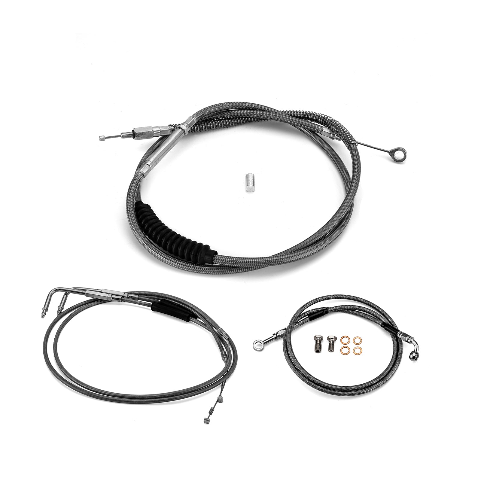 Black Non - ABS Hydraulic Front Brake Line, Clutch Cable, Throttle and Idle Cable Kit for 2001 - 2006 Harley Softail Classic/Night Train on 12
