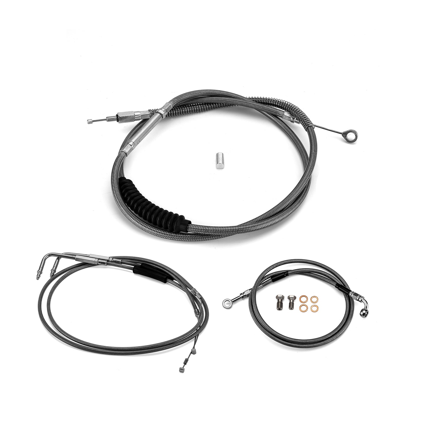 Black Non-ABS Hydraulic Front Brake Line, Clutch Cable, Throttle and Idle Cable Kit for 2001-2006 Harley Softail Classic/Night Train on 12"-14" Handlebar