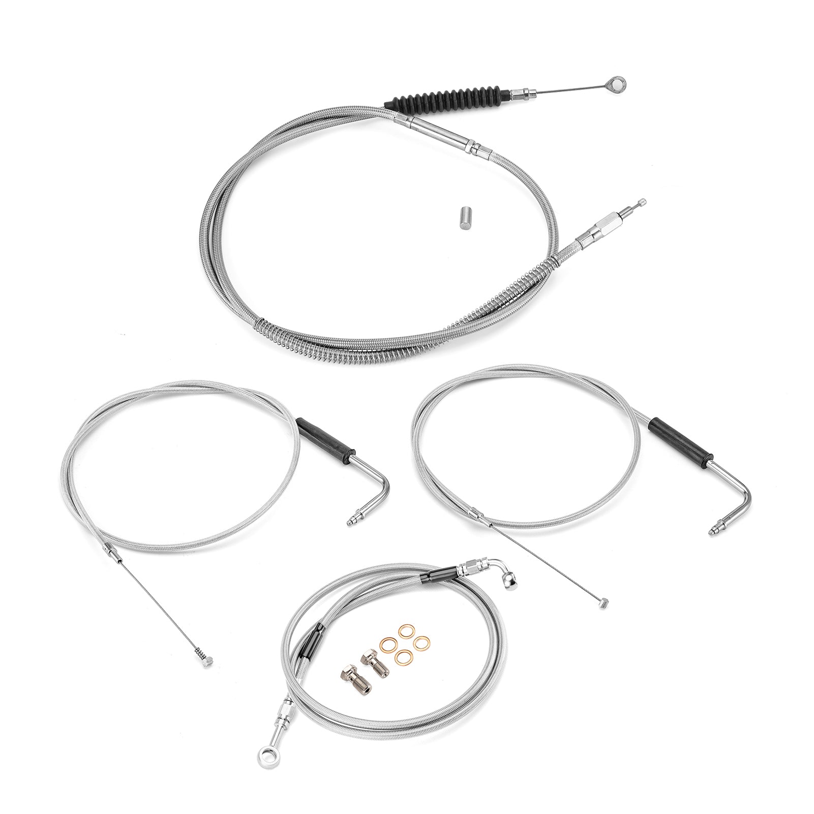 Extended Length Non - ABS Hydraulic Front Brake Line, Clutch Cable, Throttle and Idle Cable Kit for 1993 - 2005 Harley Dyna Wide Glide On 12