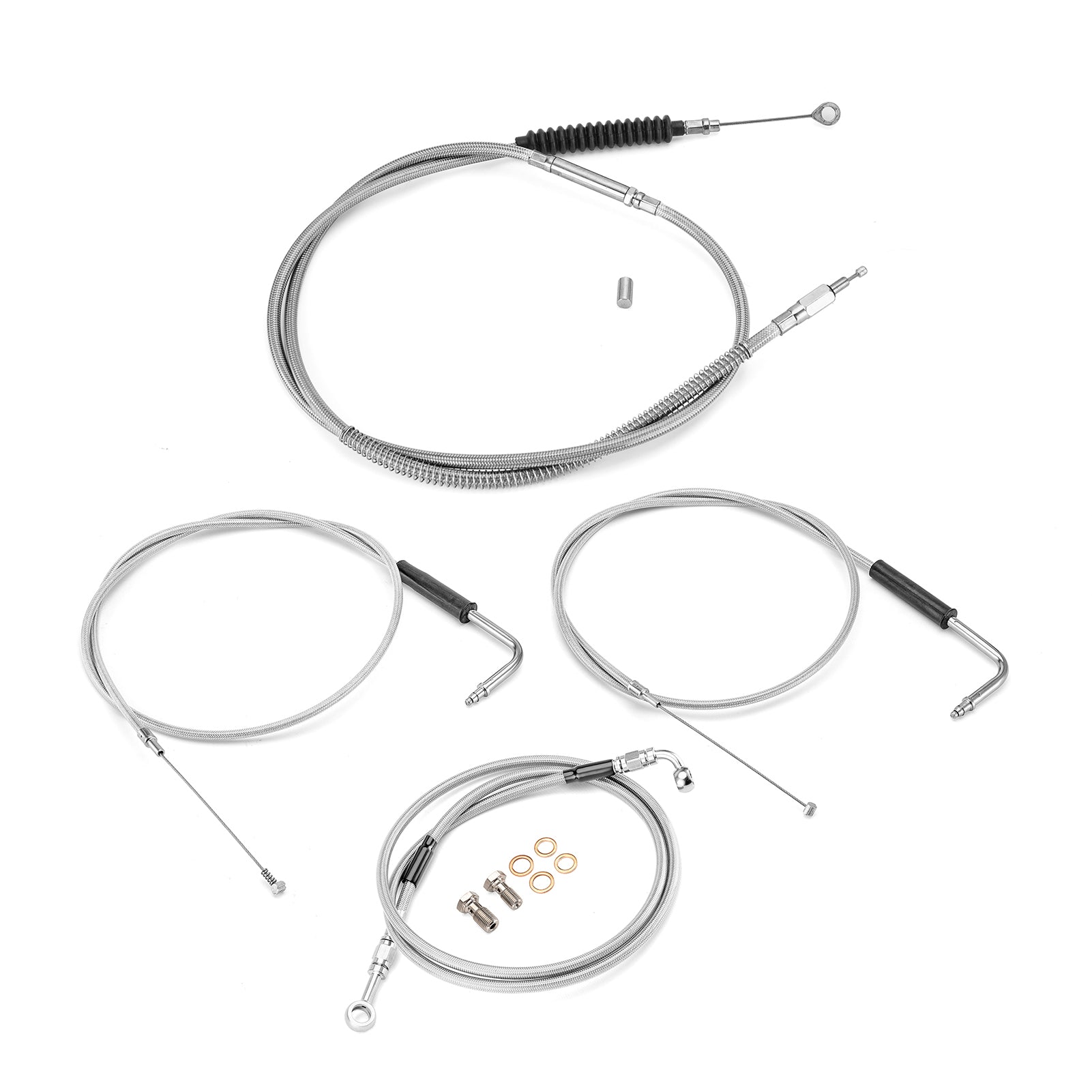 Extended Length Non-ABS Hydraulic Front Brake Line, Clutch Cable, Throttle and Idle Cable Kit for 1993-2005 Harley Dyna Wide Glide On 12"-14" Handlebar