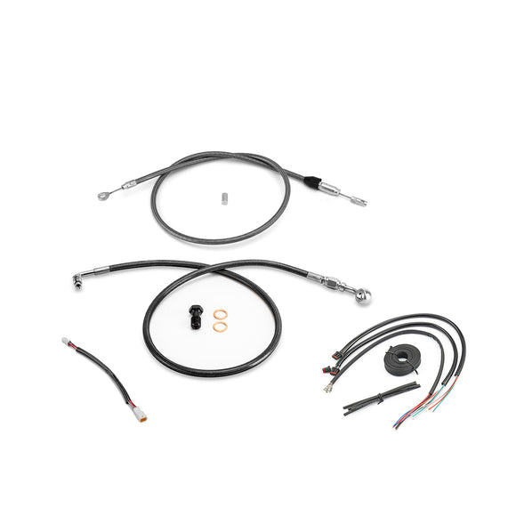 For Harley Softail Fat Bob/Low Rider w/ABS Models Extended Length TBW, ABS Hydraulic Front Brake Line and Clutch Cable Kit (for 16"-18" Handlebar (ABS))