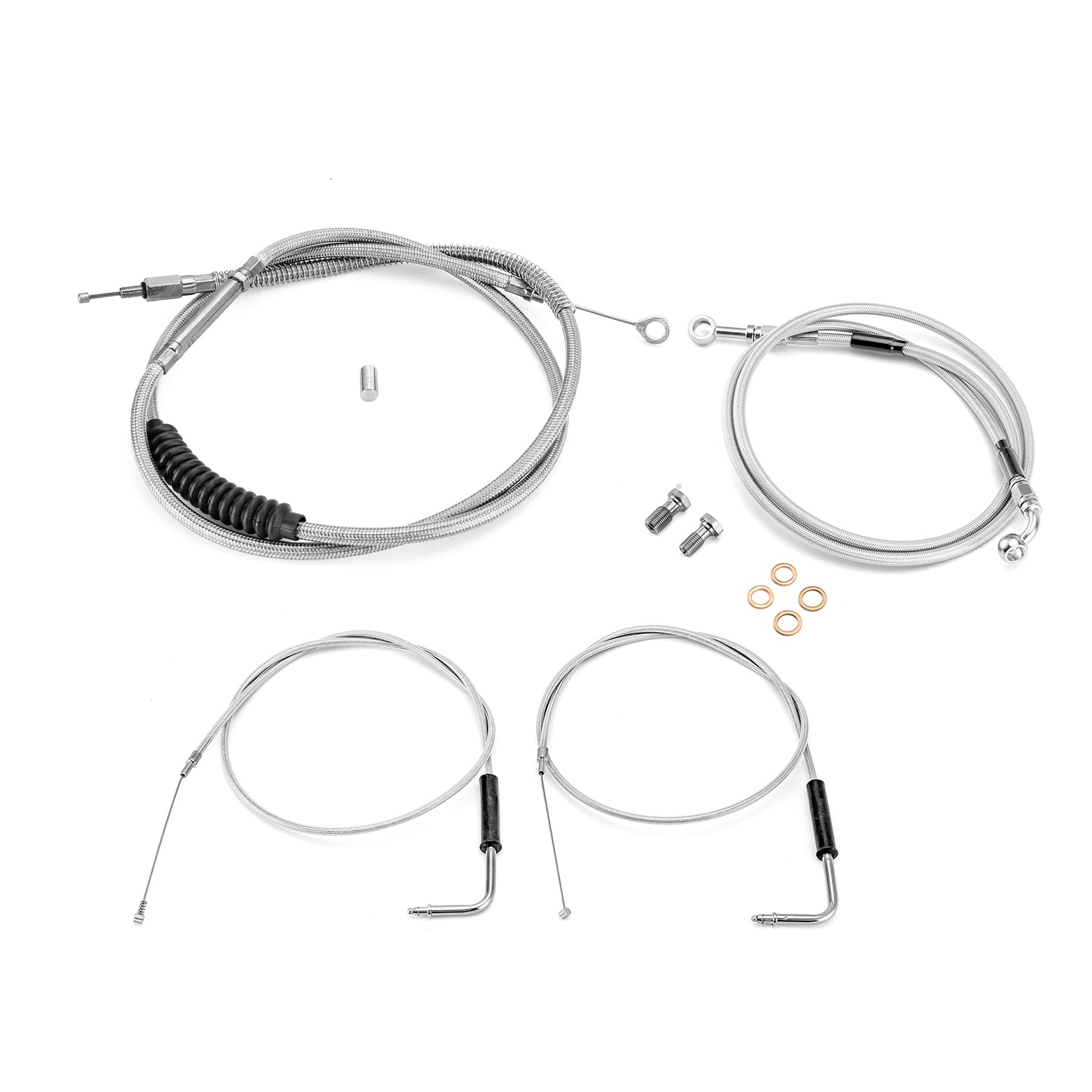 Extended Length Non-ABS Hydraulic Front Brake Line, Clutch Cable, Throttle and Idle Cable Kit for 1993-2005 Harley Dyna Wide Glide On 16"-18" Handlebar