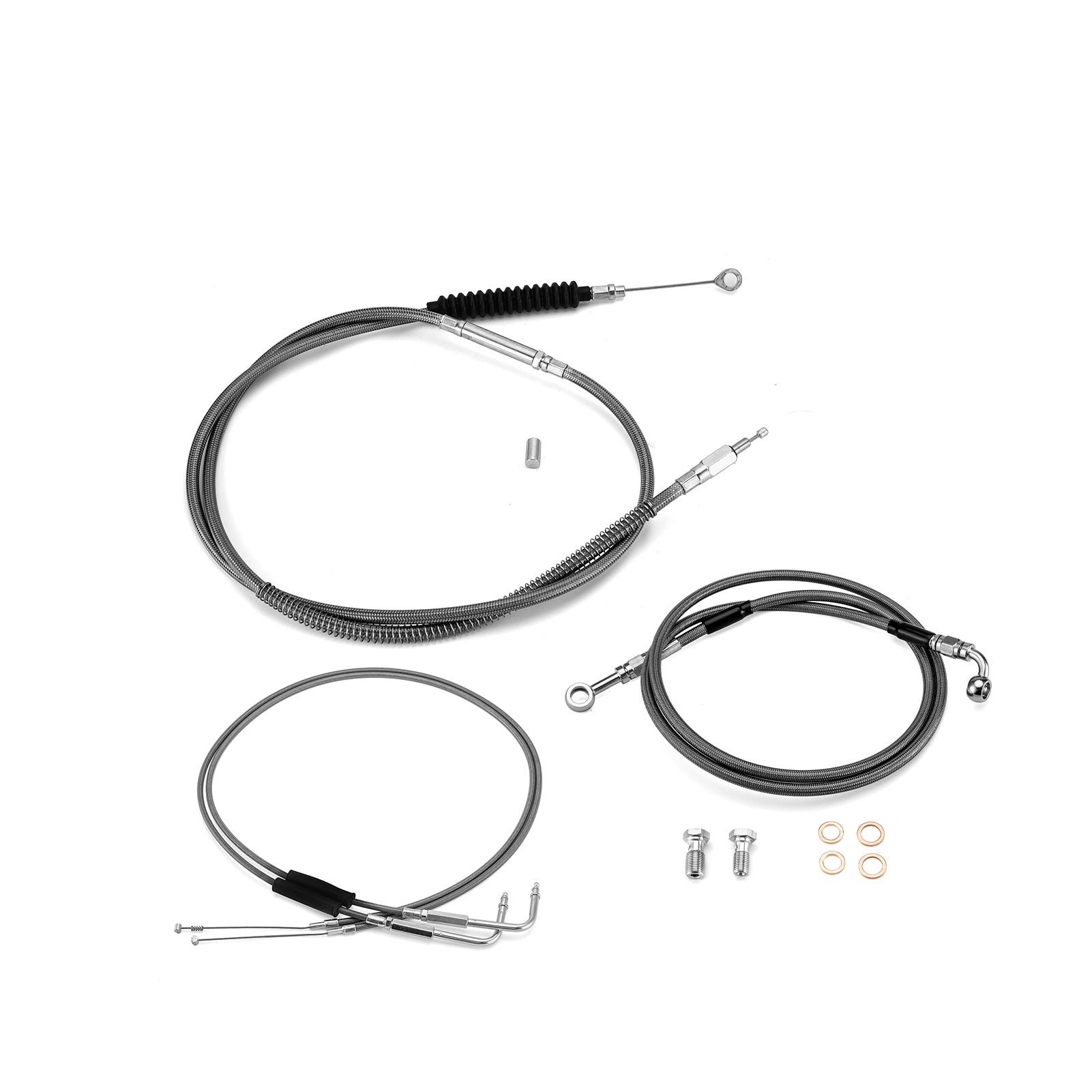 Black Non-ABS Hydraulic Front Brake Line, Clutch cable, Throttle and Idle Cable Kit for Harley Dyna Low Rider/Street Bob/Super Glide on 14"-16" Handlebar (Non-ABS)