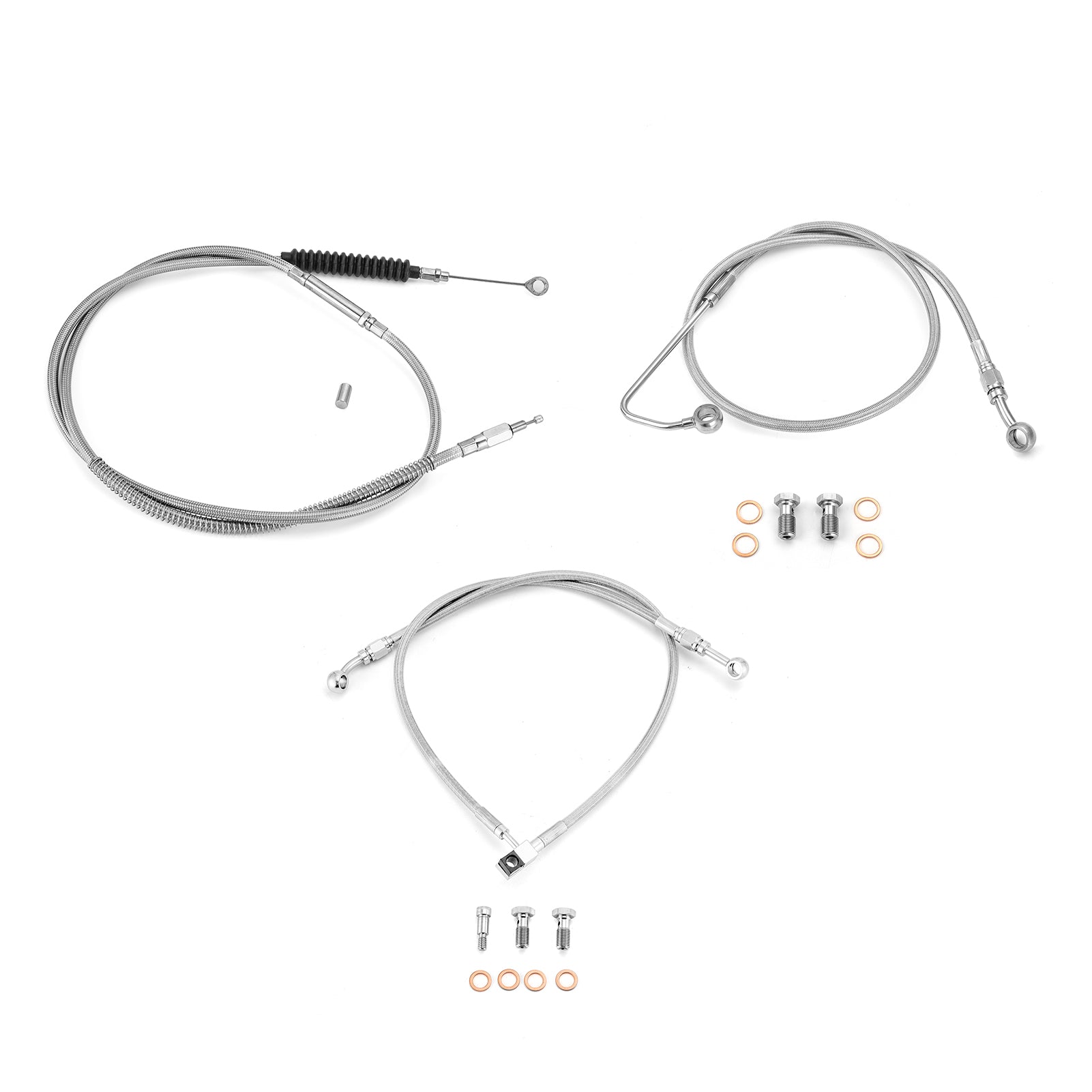 Extended Length ABS Upper and Lower Hydraulic Front Brake Line, Clutch Cable Kit for 2015-2017 Harley Softail w/ABS Models (for 14"-16" Handlebar)