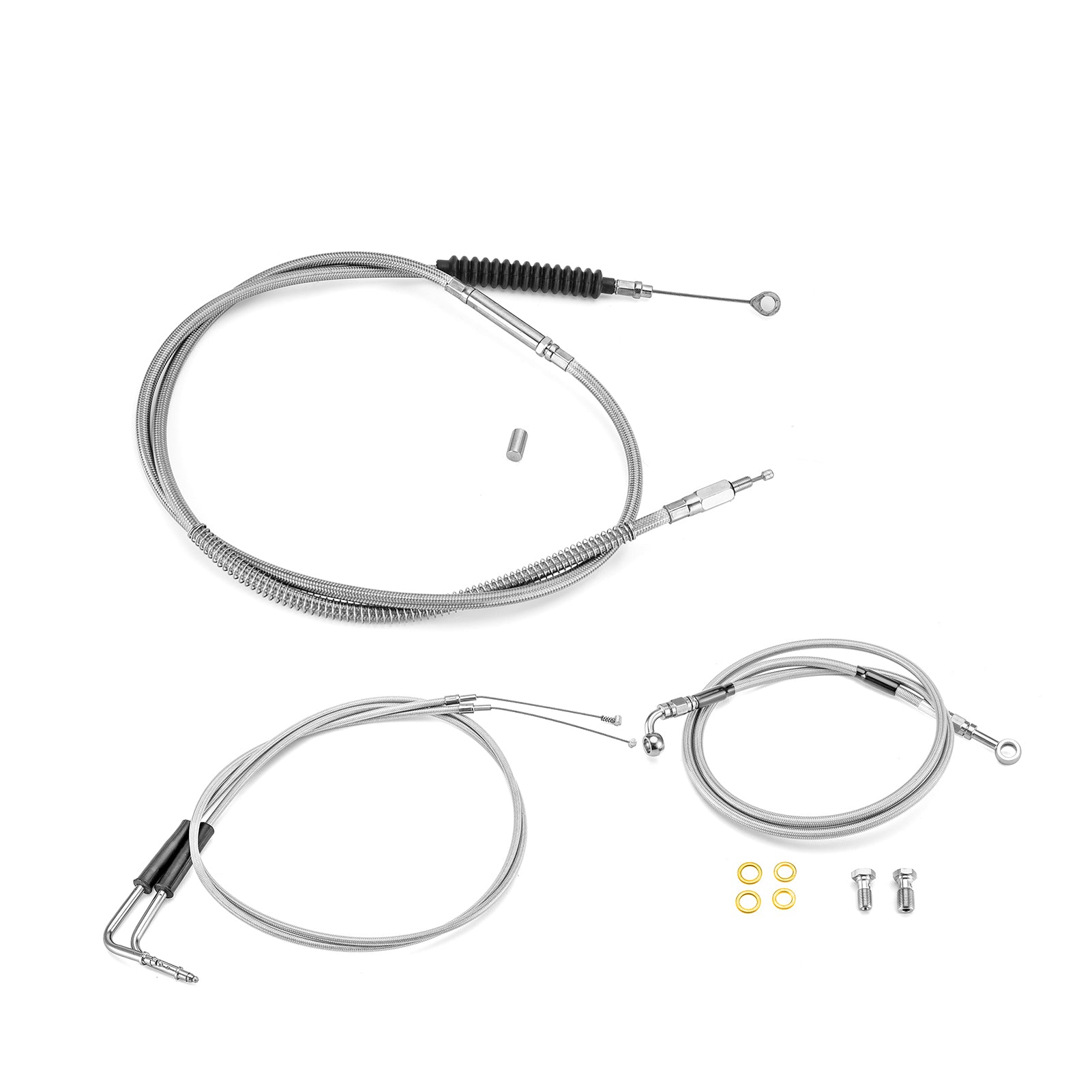 Chrome Non-ABS Hydraulic Front Brake Line, Clutch Cable, Throttle and Idle Cable Kit for 2001-2006 Harley Softail Classic/Night Train on 16"-18" Handlebar