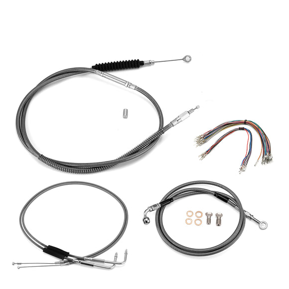 For Harley Sportster XL883L/XL883N/XL1200 Non-ABS Models Extended Length Throttle and Idle Cable, Non-ABS Hydraulic Front Brake Line and Clutch Cable Kit (for 16"-18" Handlebar (Non-ABS))