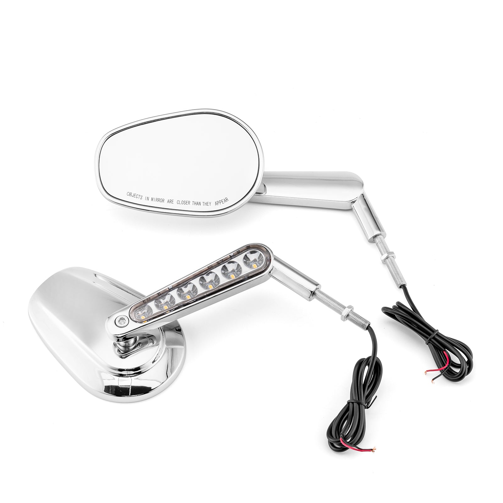 Harley Muscle Rear View Mirrors w/ LED Turn Signal | Chrome CNC Aluminium