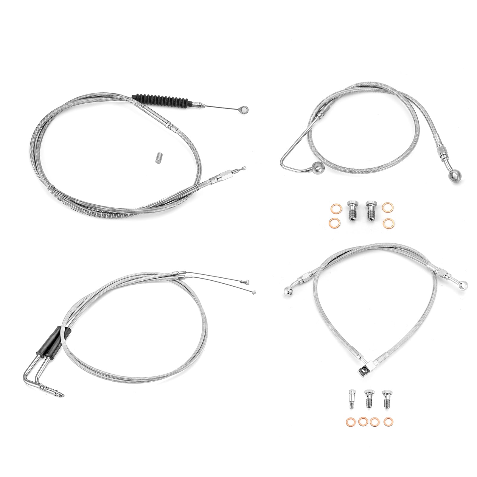 Extended Length Throttle and Idle Cable Kit, Extended Length ABS Upper and Lower Hydraulic Front Brake Line, Clutch Cable Kit for 2011-2014 Haley Softail w/ABS (for 14"-16" Handlebar)