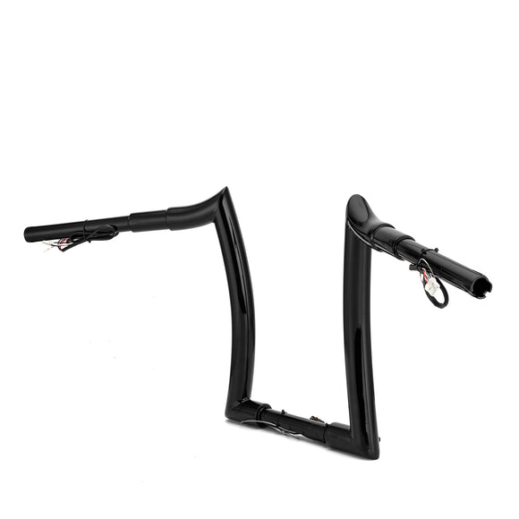 Gloss Black 12" Rise Pre - Wired Plug & Play Horn Style Ape Bar Handlebar for 2011 - 2024 Harley Softails & 2015 - Later Harley Touring Road King - Mofun - 90101652