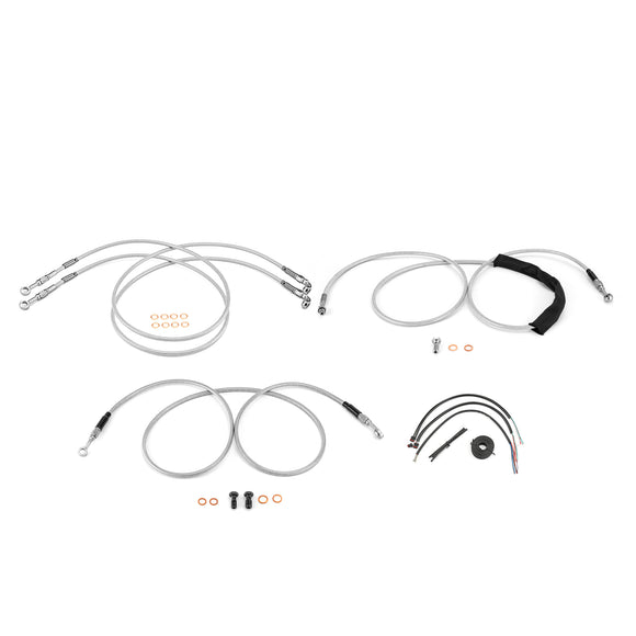 For 2014-2016 Harley Touring w/ABS Models Handlebar Extension Wire, Extended Length ABS Hydraulic Front Brake Line and Hydraulic Clutch Line Kit (for 16"-18" Handlebar (ABS))
