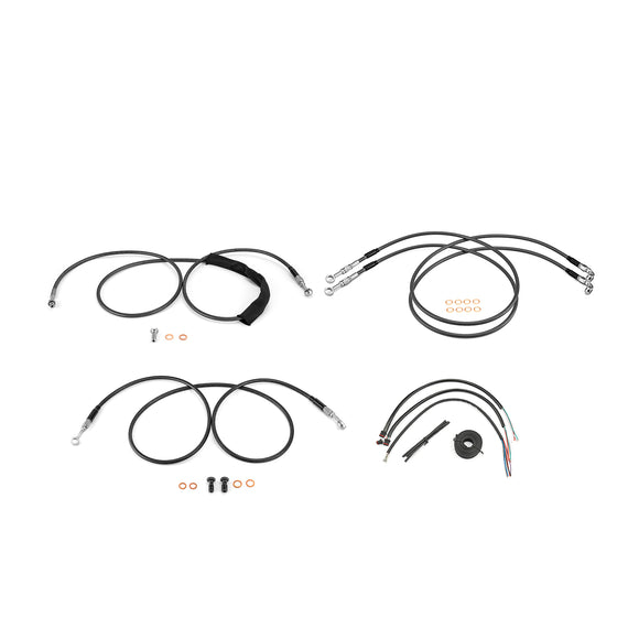For 2014-2016 Harley Touring w/ABS Models Handlebar Extension Wire, Extended Length ABS Hydraulic Front Brake Line and Hydraulic Clutch Line Kit (for 16"-18" Handlebar (ABS))