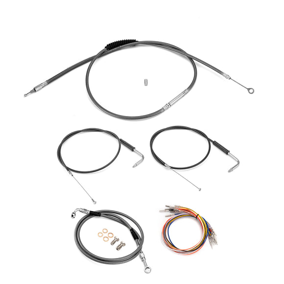 For 1996-2003 Harley Sportster XLH 883 / XLH 1200 Non-ABS Models Extended Length Throttle and Idle Cable, Non-ABS Hydraulic Front Brake Line and Clutch Cable Kit (for 16"-18" Handlebar (Non-ABS))