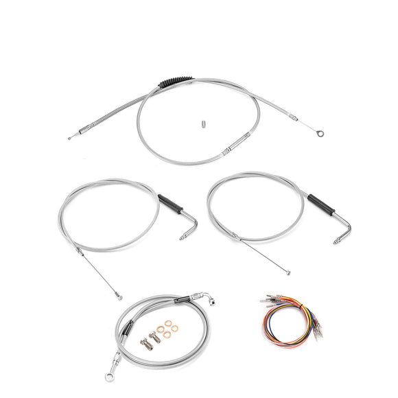 For 1996-2003 Harley Sportster XLH 883 / XLH 1200 Non-ABS Models Extended Length Throttle and Idle Cable, Non-ABS Hydraulic Front Brake Line and Clutch Cable Kit (for 16"-18" Handlebar (Non-ABS))