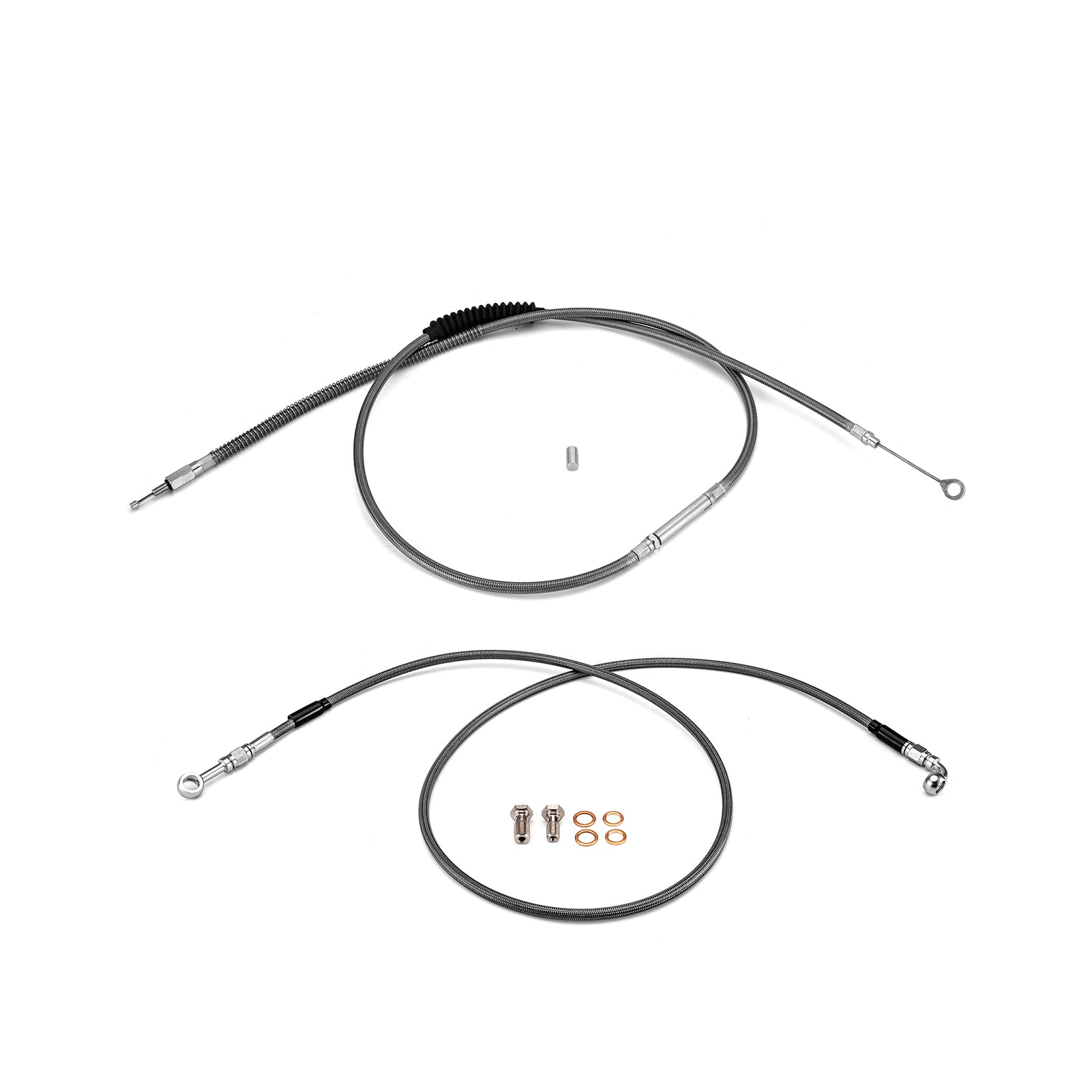 Extended Length Non-ABS Hydraulic Front Brake Line, Clutch Cable Kit for 1995-2003 Harley Sportster w/Non-ABS (for 12"-14" Handlebar)