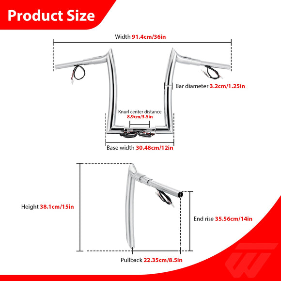 14" Pre - wired Horn Style Ape Bar Handlebar for Harley Softails/Dynas/Sportsters & Touring Road King - Mofun - 90101654
