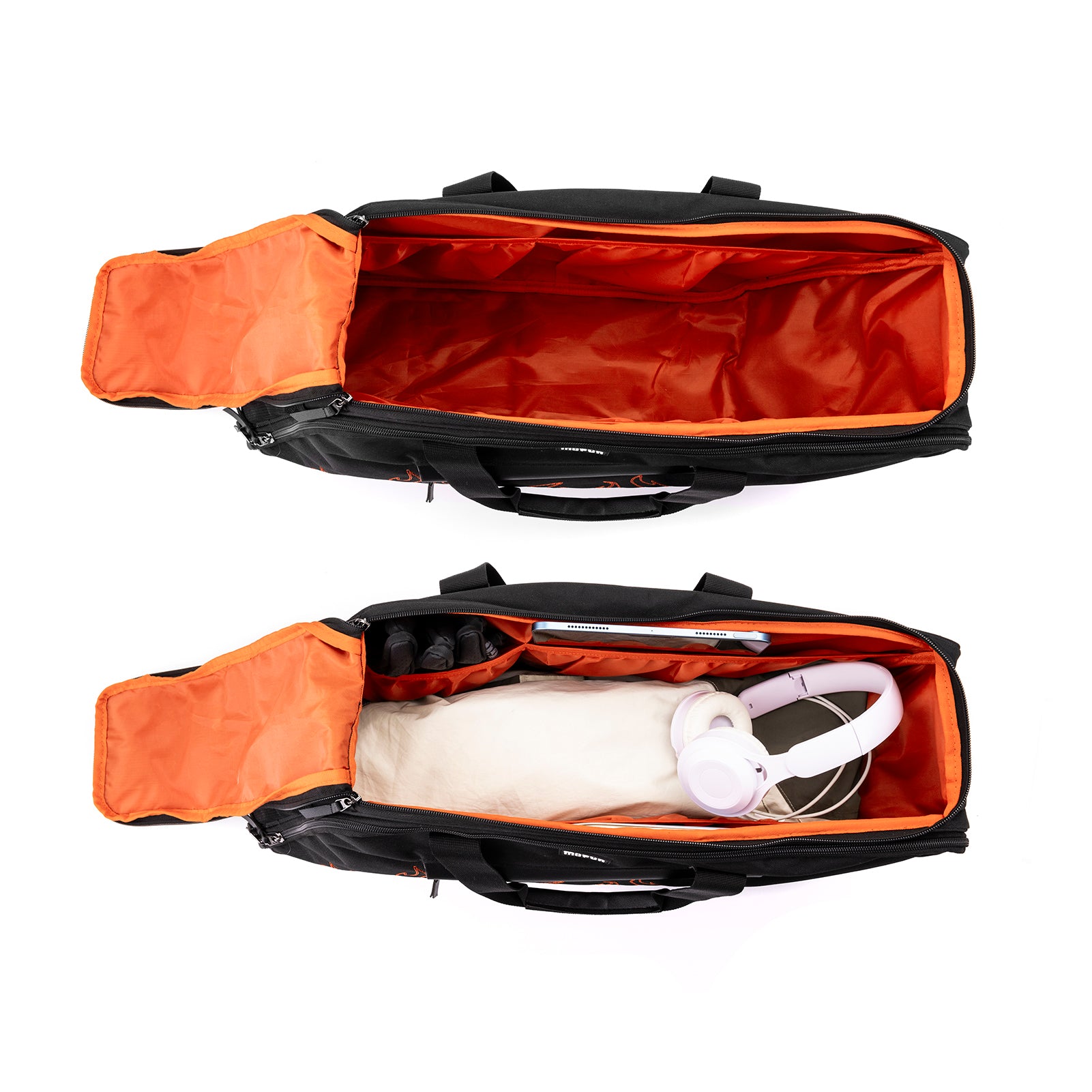 Black Oxford + Leather Orange Flame Saddlebag Liners Bag w/ Tool Pockets for 1993-2024 Harley Touring Hard Saddlebag