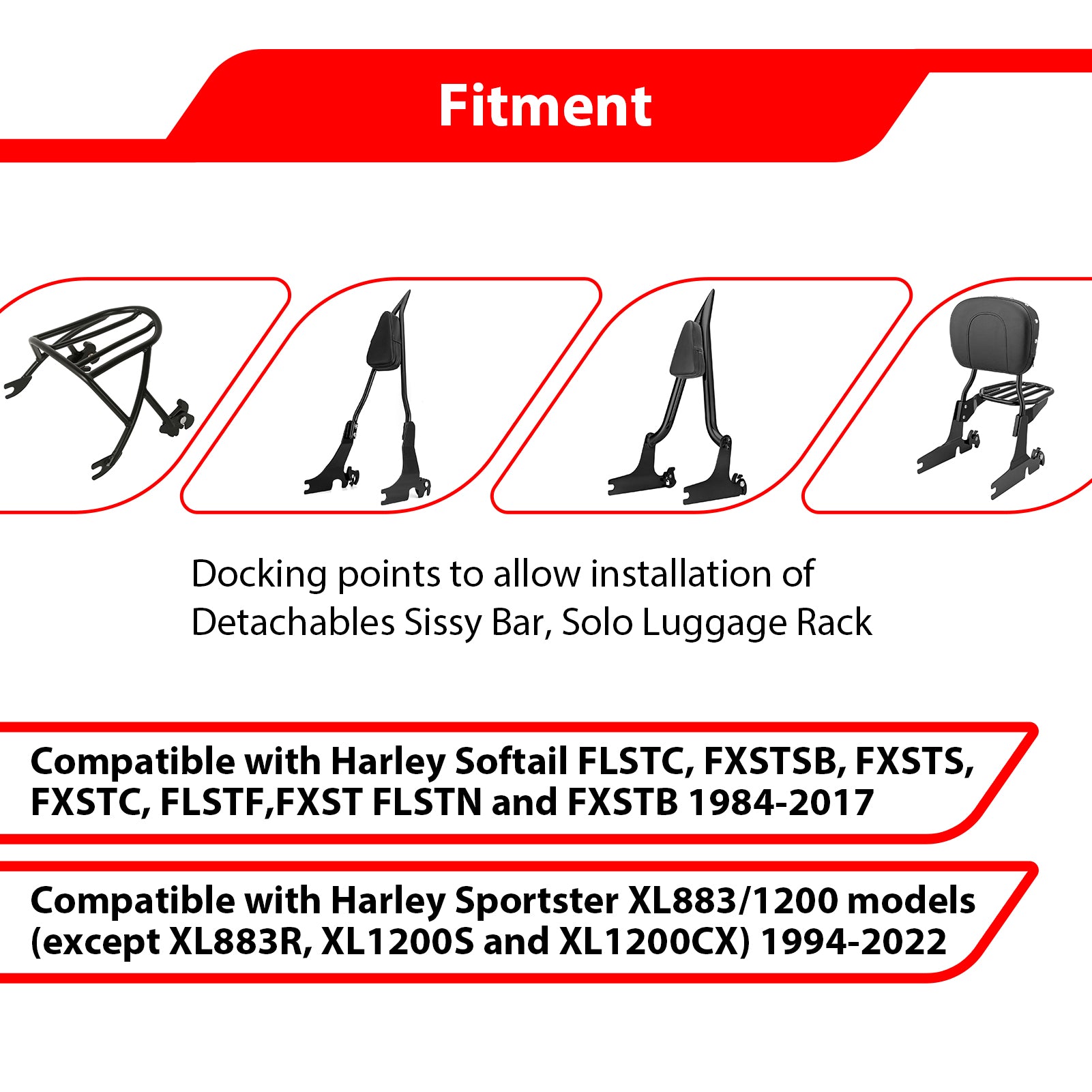 1984 - 2017 Harley Softail FLST FXST & 1994 - 2022 Harley Sportster XL883/1200 HoldFast Docking Hardware Kit - Mofun - 90303014