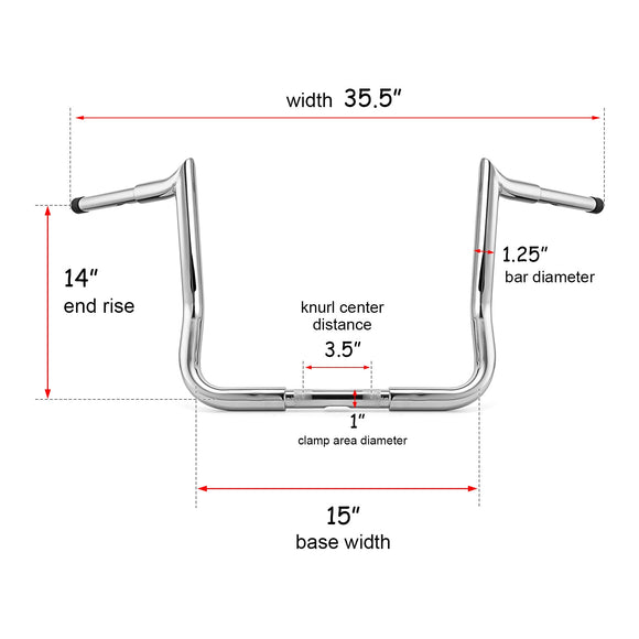 1986 - 2023 Harley Street Glide Electra Glide Steel 1" Clamp 12" Rise e Hangers Handlebar - Mofun - HD046 - E