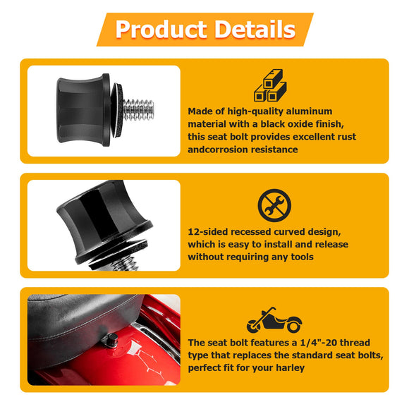 1986 - 2024 Harley Models Billet Aluminum Black Rear Fender Seat Bolt Mount Screw 1/4" - 20 Thread - Mofun - 90702001